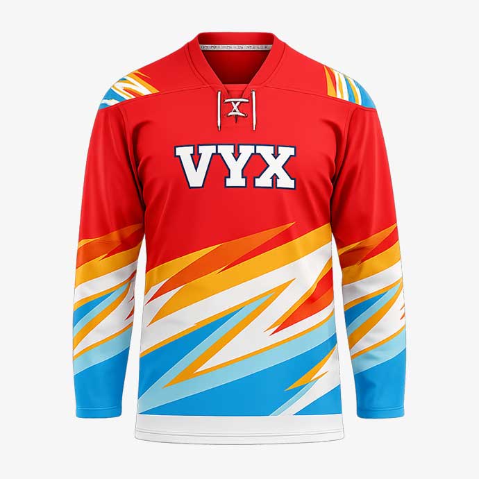 IceForge Red Blue Yellow Ice Hockey Jersey front view.jpg