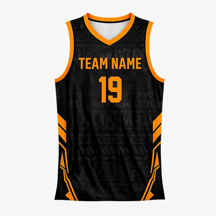 Blaze Black Orange basketball jersey front view custom teamwear