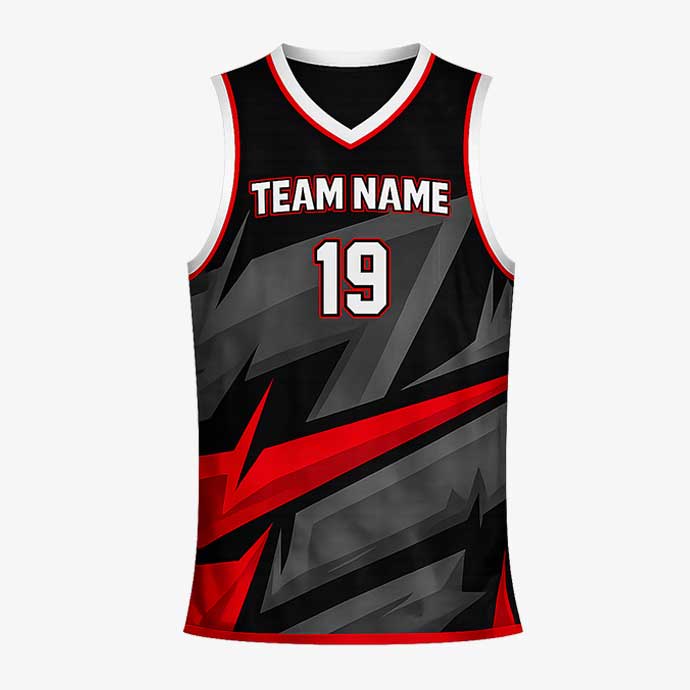 PlayBall Black Red basketball jersey graphic design front view