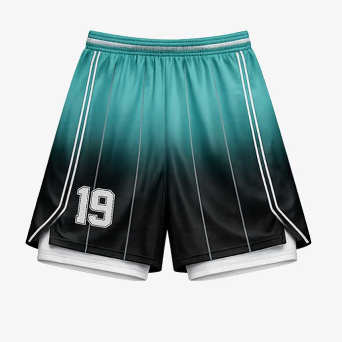 Fusion Teal Black gradient basketball shorts front view