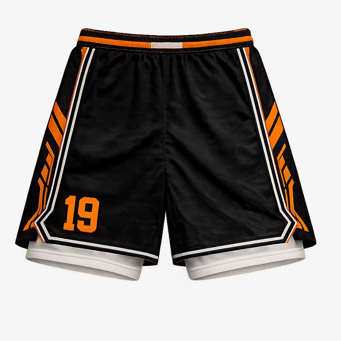 Blaze Black Orange basketball shorts front view custom team uniform