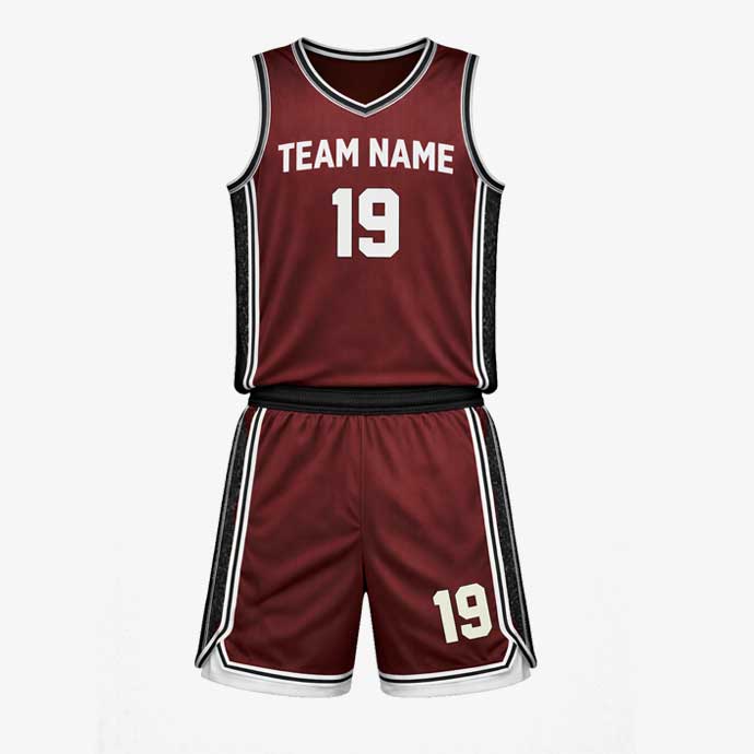 Elite Maroon basketball uniform set front view custom club uniform