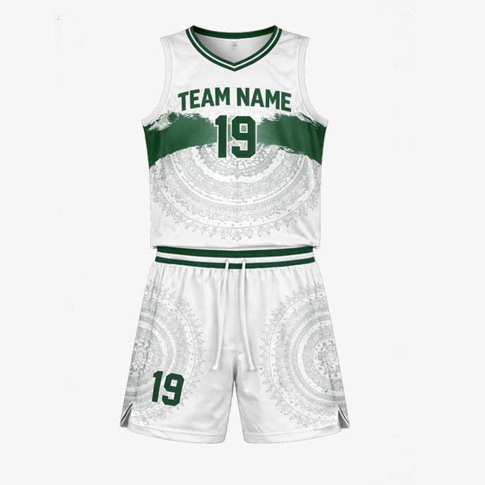Nova White Green basketball uniform set front view custom teamwear