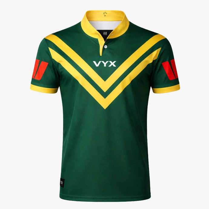 StormForge green yellow V design rugby jersey front view