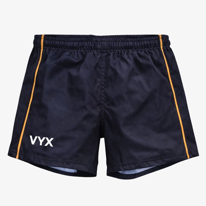 ShieldX navy gold rugby shorts front view