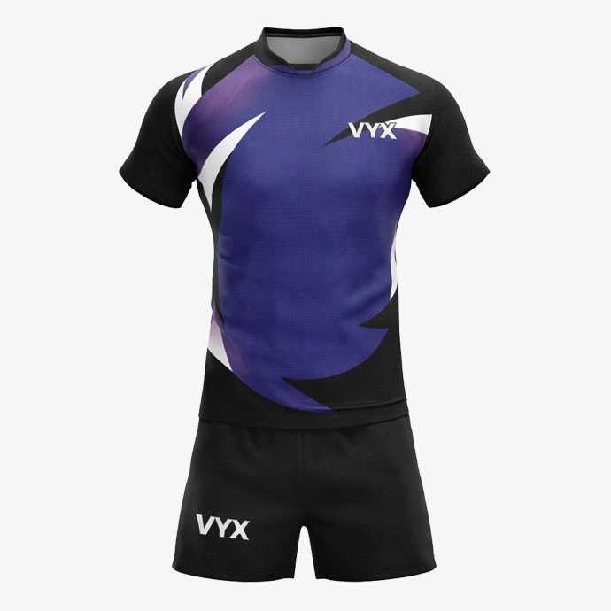 Titan purple black rugby uniform set front view
