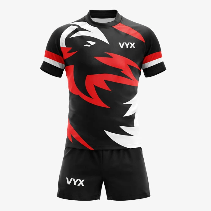 IronScrum black red rugby uniform set front view
