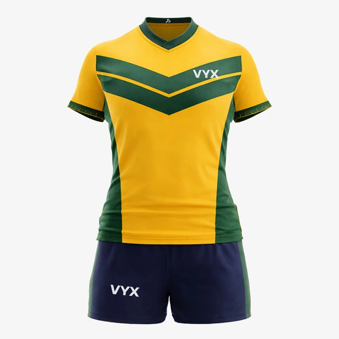 Warfield yellow green rugby uniform set front view