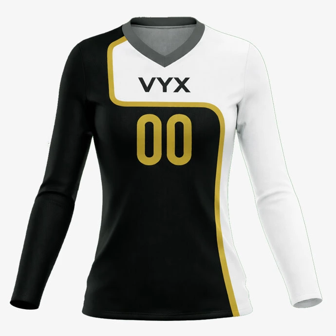 IronSet black white long sleeve volleyball jersey front view