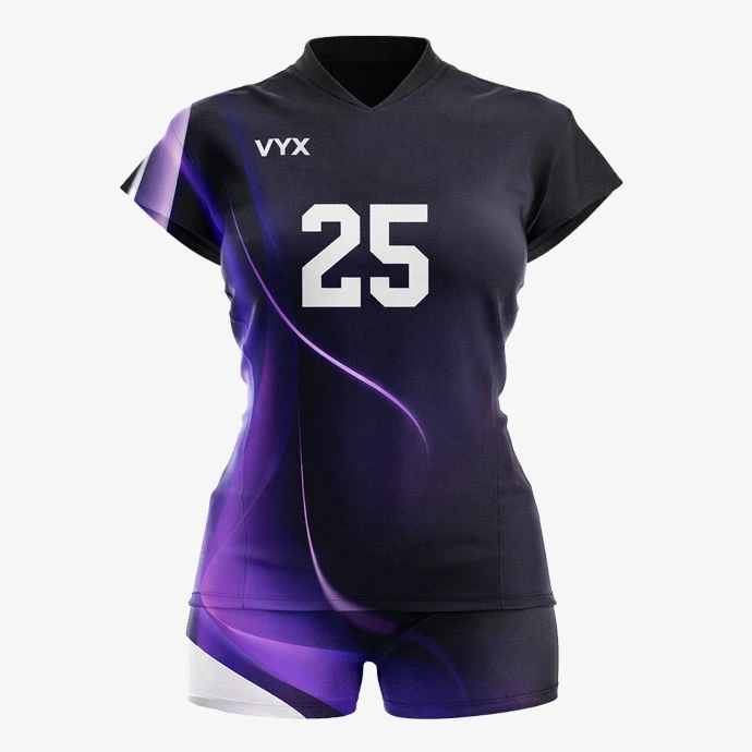 SpikeForce purple black volleyball uniform set front view