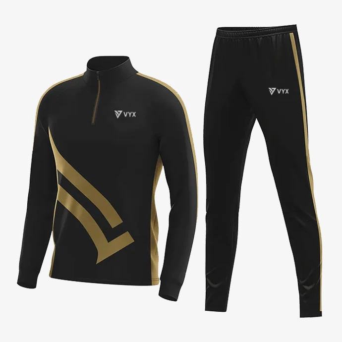 VYX CoreFit black gold training tracksuit set front view