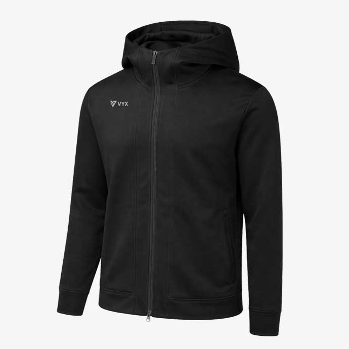 VYX Elevate black performance zip hoodie front view