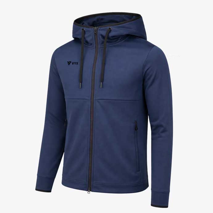 VYX PrimeFit navy performance zip hoodie front view