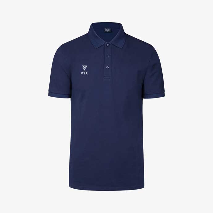 PrimeTravel navy off pitch polo shirt front view team travel wear