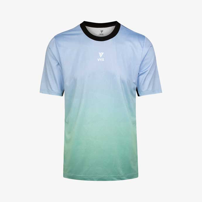SpectrumPro gradient tennis shirt front view with black collar