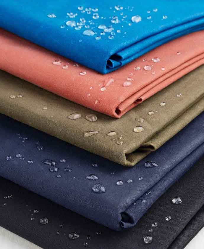 Water-resistant coated outerwear fabric with rain protection for sports jackets