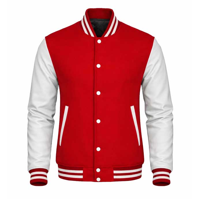 Legacy Red and White Varsity Jacket Front View