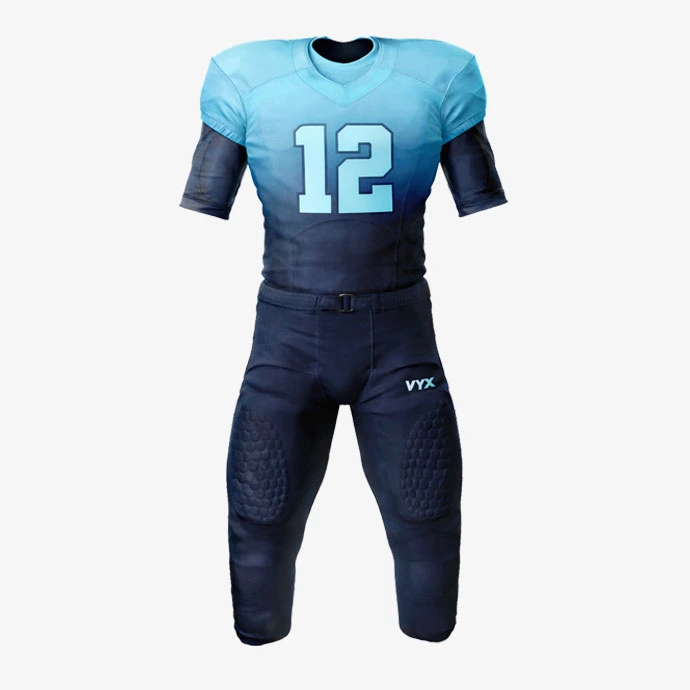 BattleLine American football uniform set front view blue padded jersey and pants