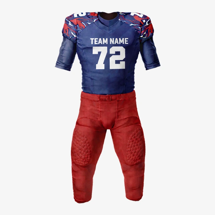 IronClad American football uniform set front view navy red padded jersey and pants