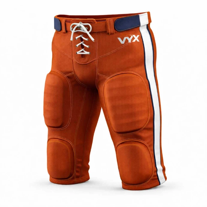 CoreGuard American football pants front view orange navy padded game pants