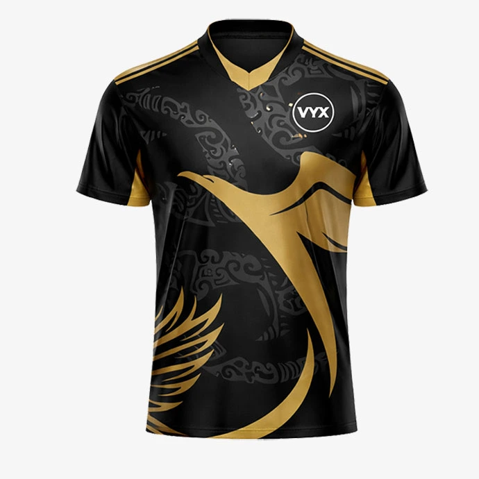Kickform Black Gold Soccer Jersey front view.jpg