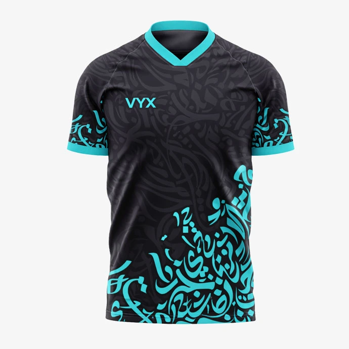 Playform Black Turquoise Soccer Jersey front view.jpg